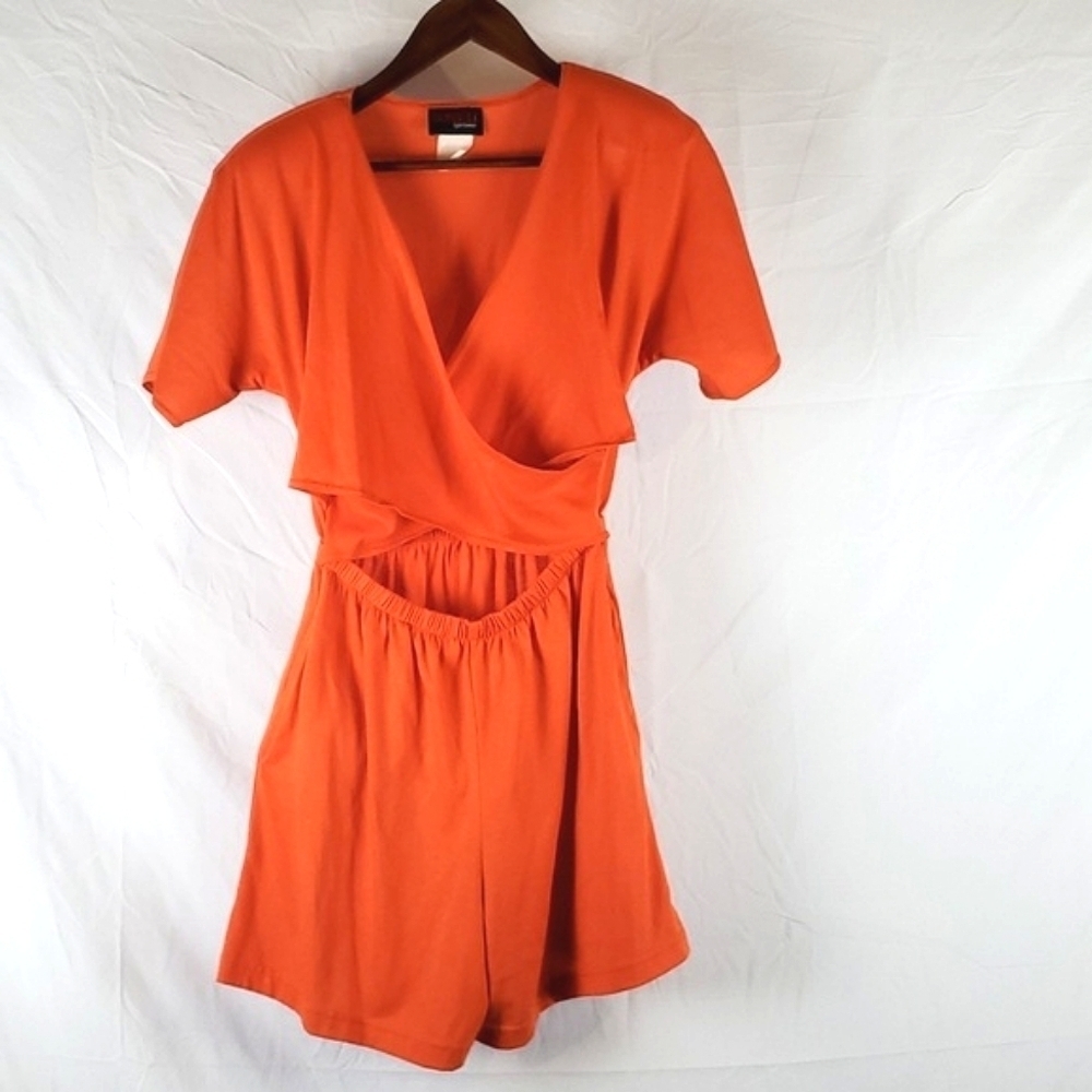 Vintage 80s Sunbelt Sportswear Orange Cross Front Romper With Cutout